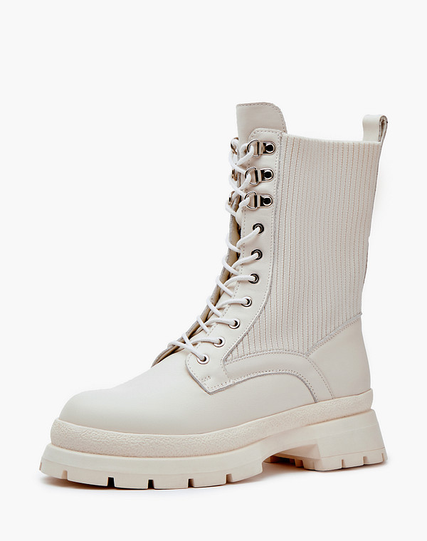 58-325721-4156M Ботинки женские нат.кожа-текстиль/ворсин-нат.кожа бел, Mascotte Lite