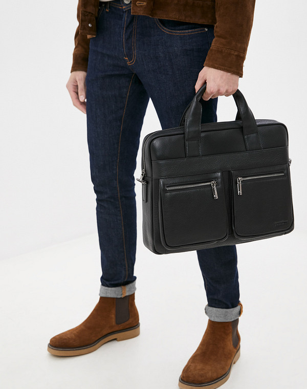 622-1214-102 Сумка мужская нат.кожа/текстиль черн, L, Mascotte