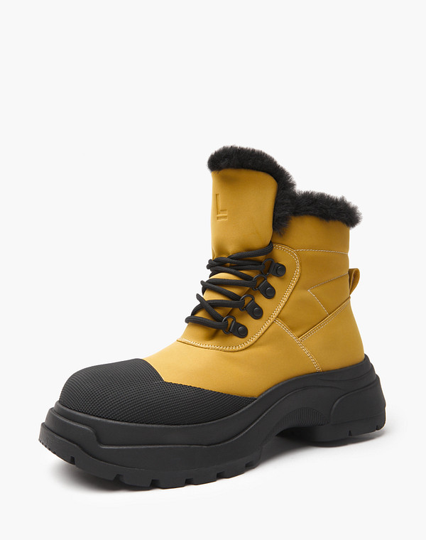 234-426621-0618 Ботинки женские кож.спилок-и.кожа/ворсин-и.мех желт-черн, Lite by Mascotte