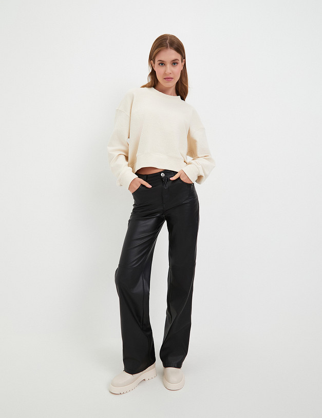 Молочный укороченный женский свитшот MASCOTTE 234-3284-2601 | ракурс 2