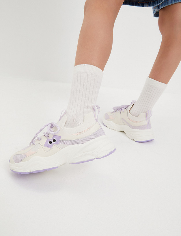 Молочные кроссовки для девочек с фиолетовыми шнурками MASCOTTE 234-413021-0207 | ракурс 9