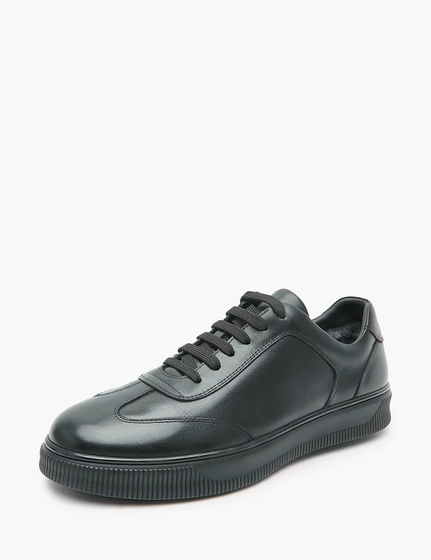 Черные мужские кожаные кеды на меху MASCOTTE 175-322433-0102 | ракурс 2