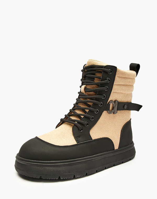 234-522621-2808 Ботинки девичьи текстиль-кож.спилок/ворсин беж-черн, Mascotte JUNIOR