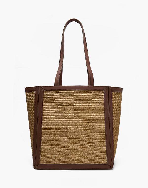 604-4164-0318 Сумка женская соломка-и.кожа/текстиль беж-корич, L, Mascotte