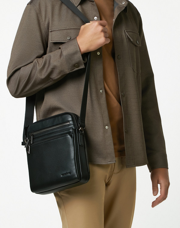 622-2133-102 Сумка мужская нат.кожа/текстиль черн, M, Mascotte