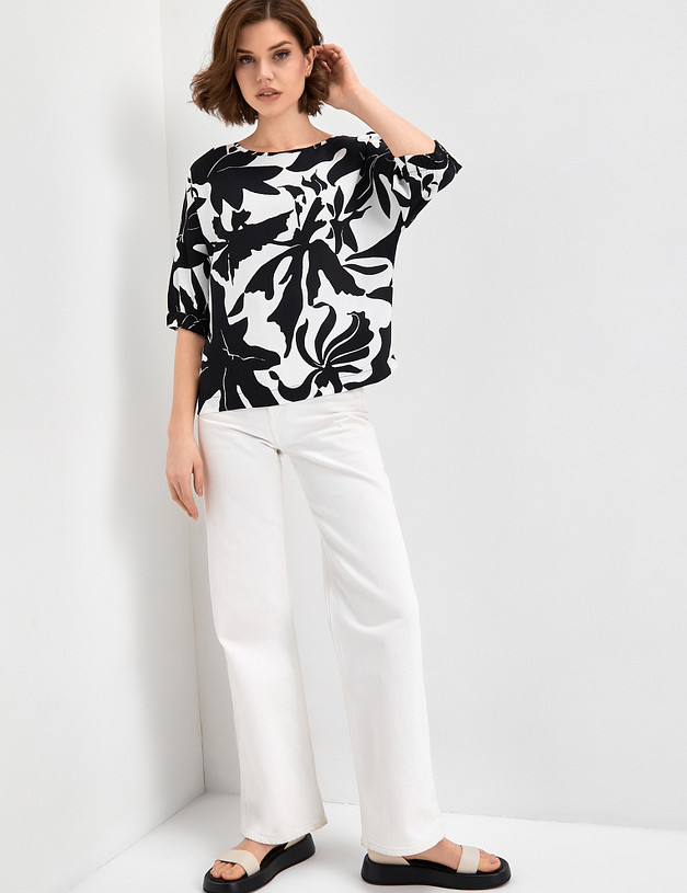 Блузка с крупным черно-белым принтом MASCOTTE 790-3105-2412 | ракурс 2