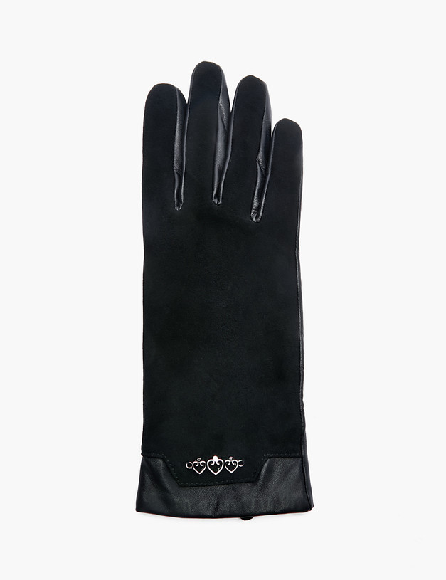 Черные женские перчатки из велюра MASCOTTE 709-2217-102 | ракурс 2 Черные женские перчатки из велюра MASCOTTE 709-2217-102 | ракурс 2