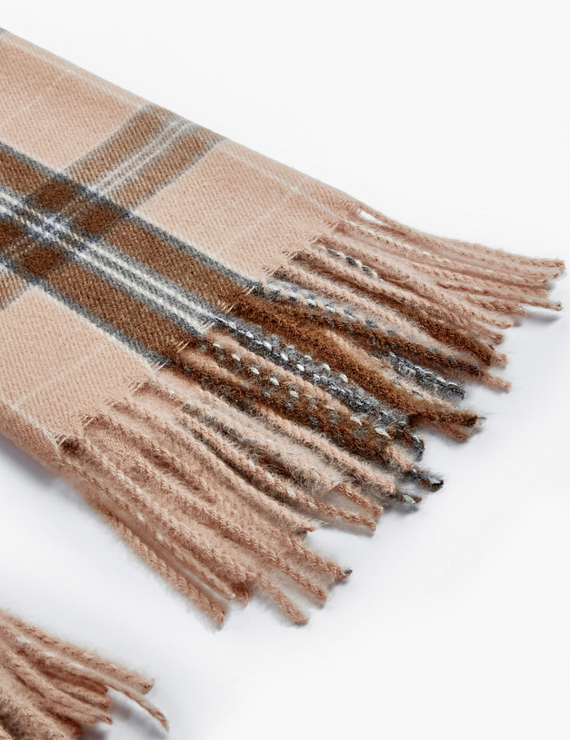 Бежевый женский шарф в клетку MASCOTTE 766-2209-506 | ракурс 3
