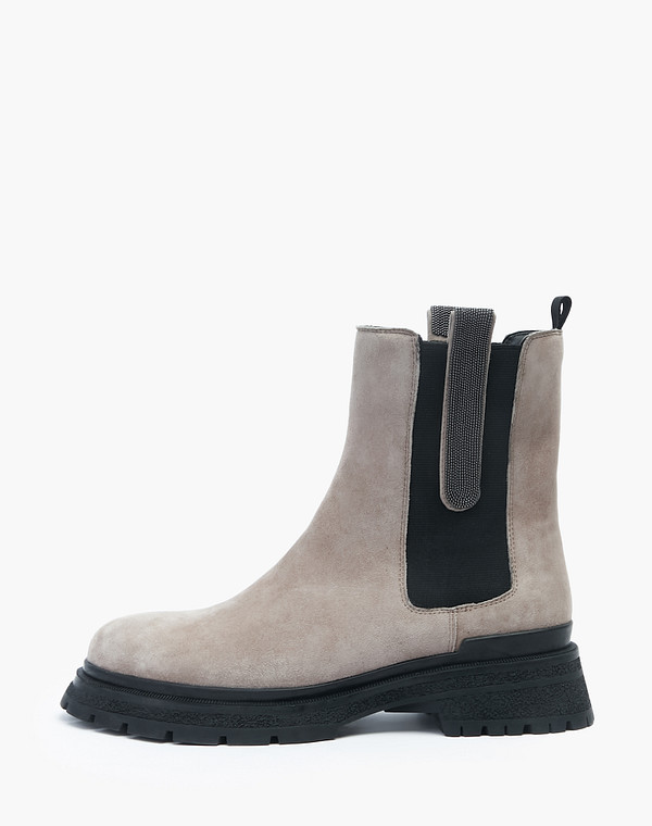 126-220922-0608 Ботинки женские велюр-резина/ворсин-нат.кожа беж-черн, Mascotte