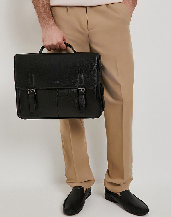 622-6111-102 Сумка мужская нат.кожа/текстиль черн, L, Mascotte