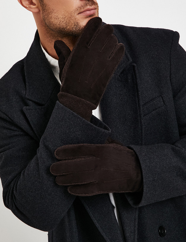 Коричневые мужские перчатки из велюра MASCOTTE 709-5206-0609 | ракурс 1