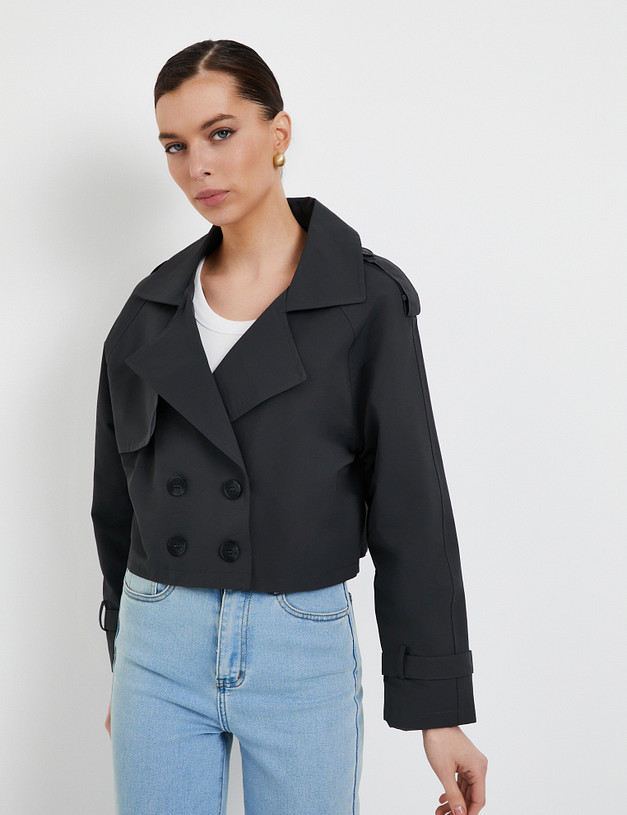 Графитовый женский укороченный тренч  MASCOTTE 874-5103-2610 | ракурс 1