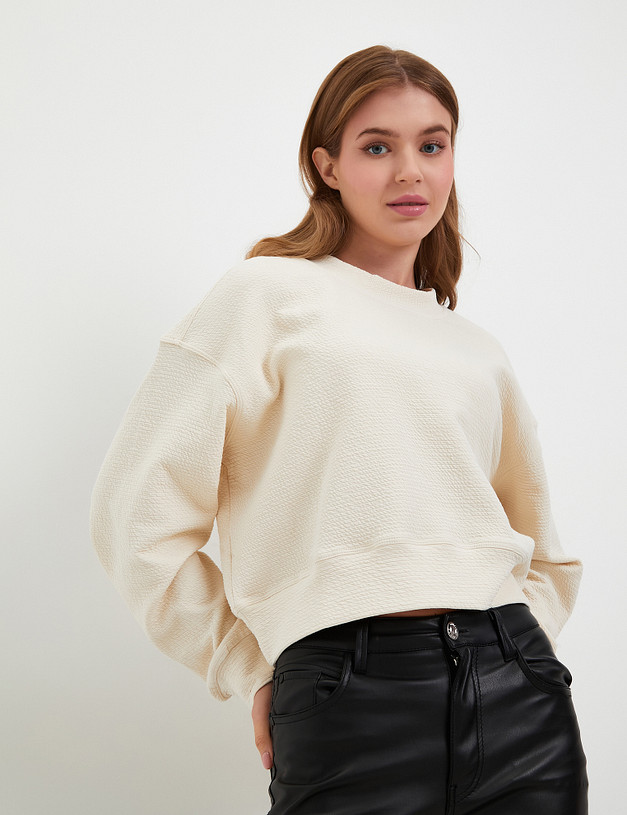 Молочный укороченный женский свитшот MASCOTTE 234-3284-2601 | ракурс 1