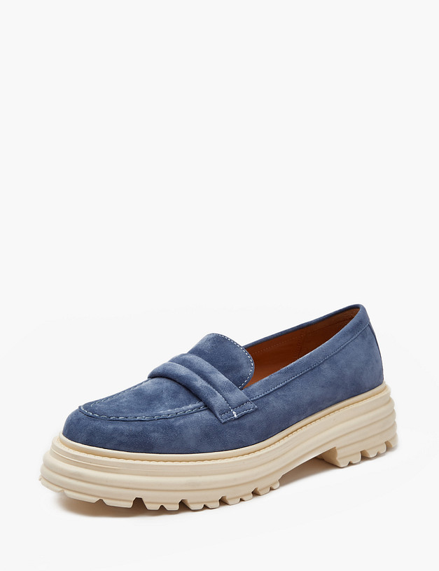 Синие женские лоферы из велюра MASCOTTE 233-410611-3614M | ракурс 4