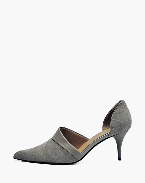 126-612615-5604M Туфли летние женские велюр-нат.кожа/нат.кожа серый, Mascotte