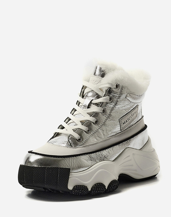 234-124631-0116 Ботинки женские нат.кожа-и.кожа/мех серебро-бел, Mascotte