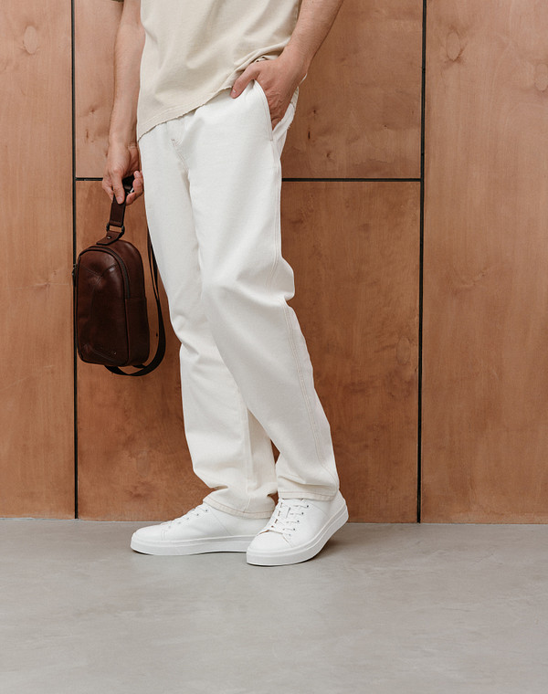 Белые мужские кеды из кожи