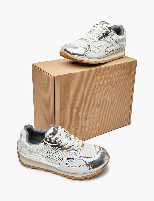 Молочные женские кроссовки с серебряными вставками MASCOTTE 234-514621-0201 | ракурс 7