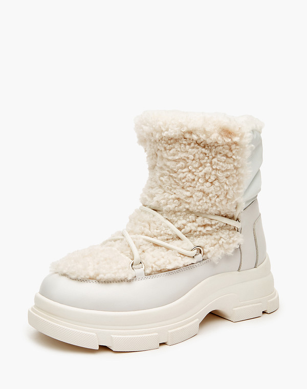 233-3201938-7102M Ботинки женские нат.кожа-текстиль/мех бел, Mascotte