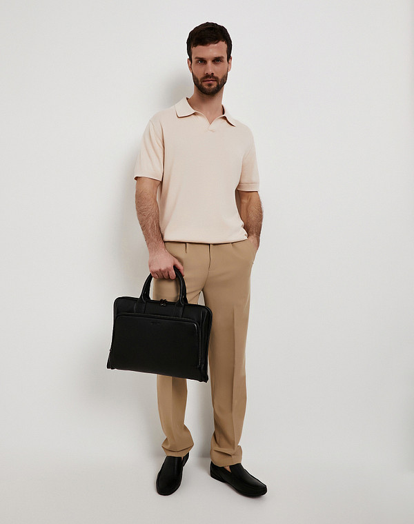 622-6115-102 Сумка мужская нат.кожа/текстиль черн, L, Mascotte