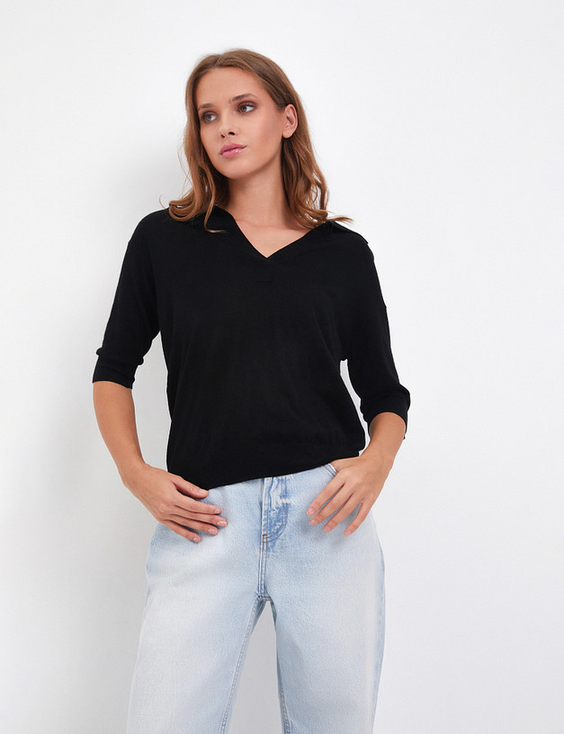 Черный женский джемпер из шерсти мериноса MASCOTTE 870-4214-7502 | ракурс 2