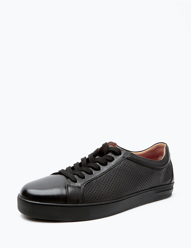 Черные кожаные мужские кеды с перфорацией MASCOTTE 58-4131718-4153M | ракурс 2 Черные кожаные мужские кеды с перфорацией MASCOTTE 58-4131718-4153M | ракурс 2