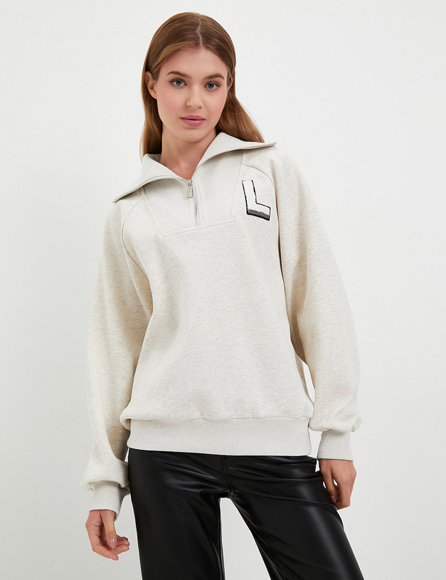 Серо-бежевый женский свитшот с молнией MASCOTTE 234-3293-2608 | ракурс 1