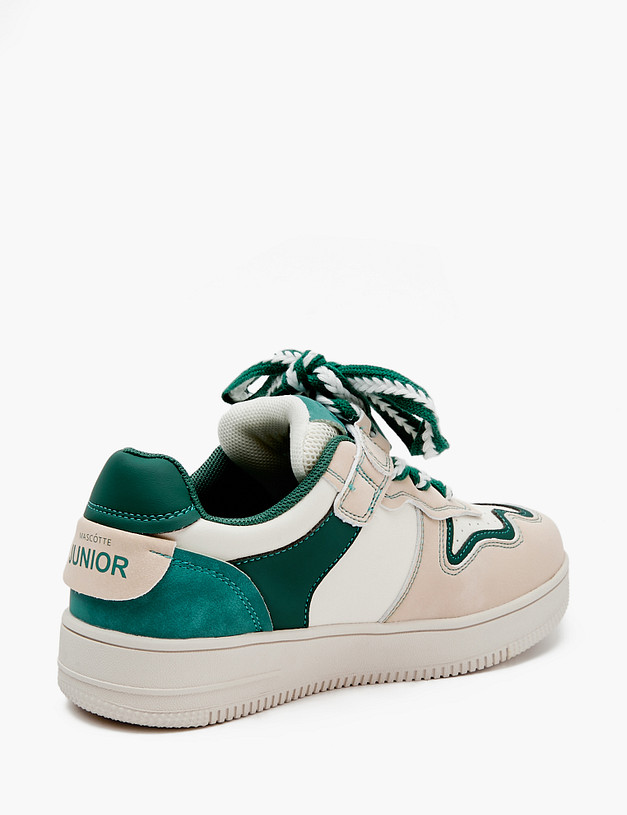 Бежевые детские кеды с зелеными встаками MASCOTTE 98-412421-0601 | ракурс 6 Бежевые детские кеды с зелеными встаками MASCOTTE 98-412421-0601 | ракурс 6