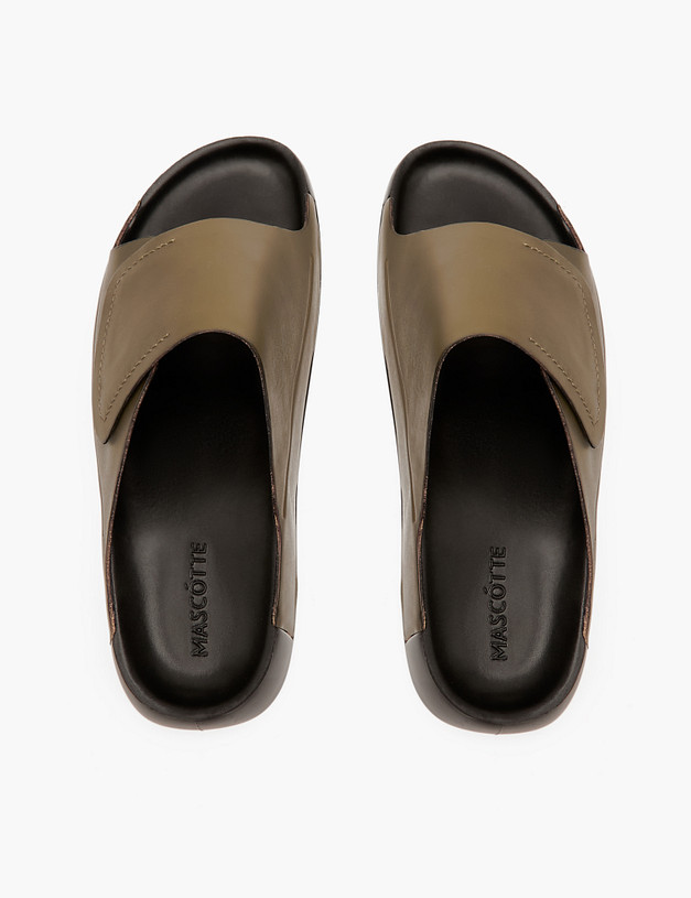 Оливковые кожаные мужские сабо MASCOTTE 128-413262-0104 | ракурс 4