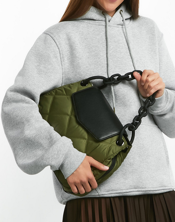 660-2242-204 Сумка женская текстиль-и.кожа/текстиль зелен-черн, M, Mascotte