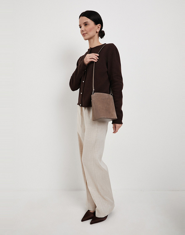 616-6104-610 Сумка женская велюр-и.кожа/текстиль серый, S, Mascotte