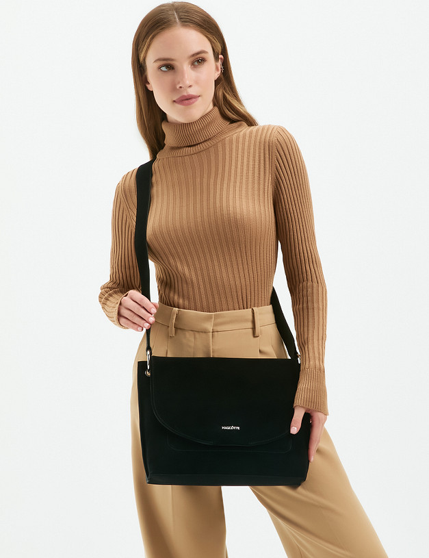 Черная женская сумка из велюра MASCOTTE 604-2238-0202 | ракурс 1 Черная женская сумка из велюра MASCOTTE 604-2238-0202 | ракурс 1