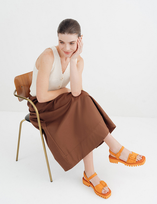 Оранжевые женские сандалии из велюра MASCOTTE 233-4123912-4641M | ракурс 2