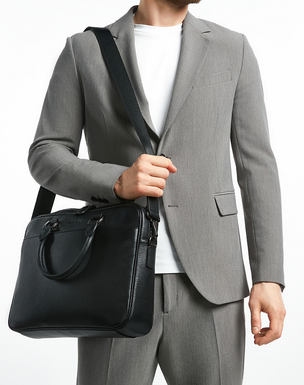 602-2124-102 Сумка мужская нат.кожа-и.кожа/текстиль черн, L, Mascotte