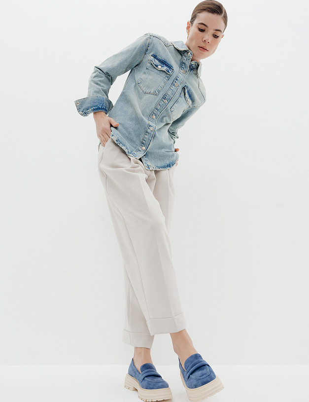 Синие женские лоферы из велюра MASCOTTE 233-410611-3614M | ракурс 2