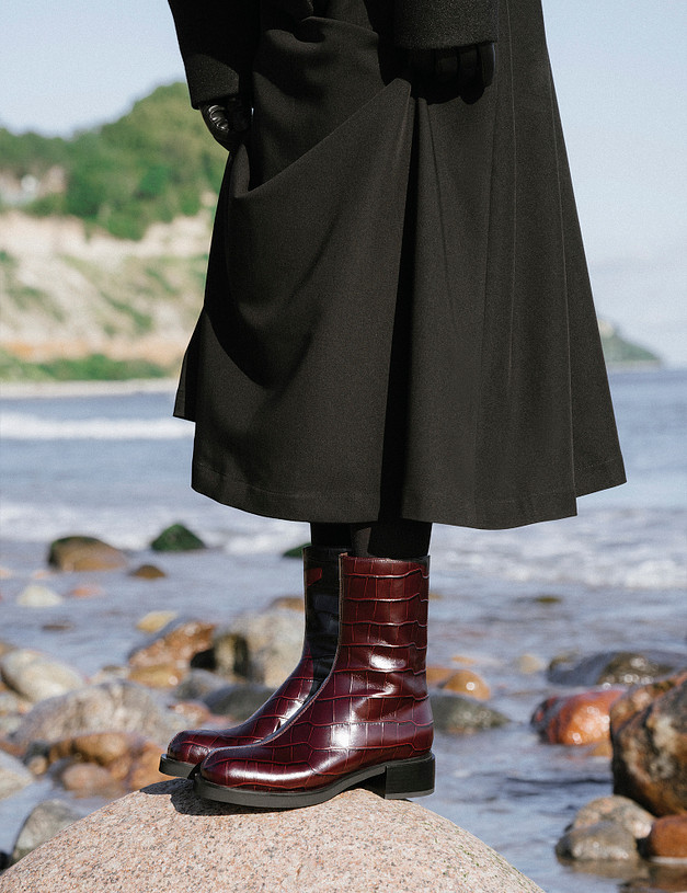 Бордовые женские ботинки с тиснением MASCOTTE 126-2261025-0109 | ракурс 1