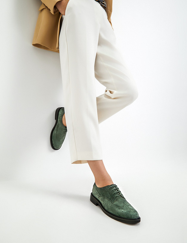 Зеленые женские броги из велюра MASCOTTE 22-1101111-4606M | ракурс 1