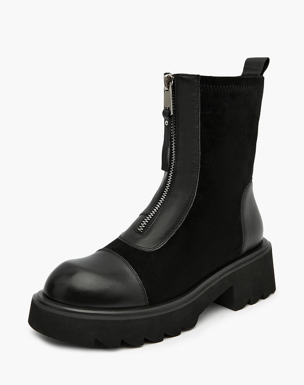 58-321122-3605M Ботинки женские велюр-нат.кожа/ворсин-нат.кожа черн, Mascotte