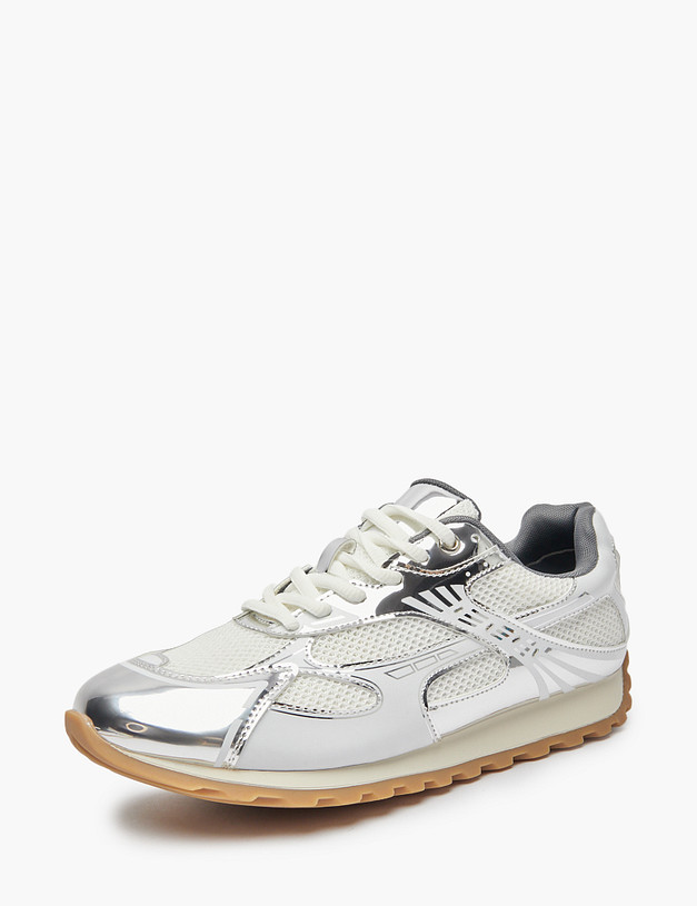 Молочные женские кроссовки с серебряными вставками MASCOTTE 234-514621-0201 | ракурс 3