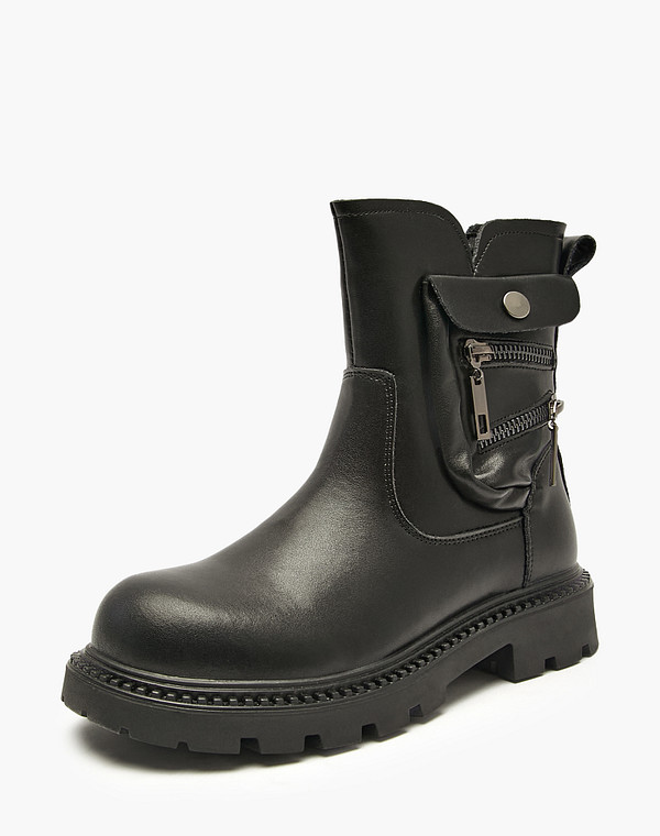 234-522723-0602 Ботинки девичьи кож.спилок/ворсин черн, Mascotte JUNIOR