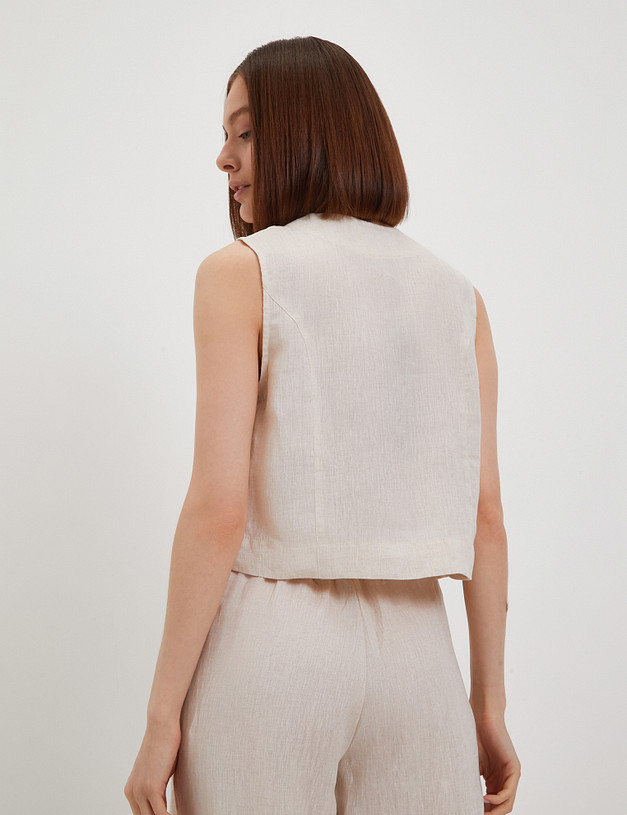 Бежевый женский льняной жилет MASCOTTE 790-4103-2708 | ракурс 6 Бежевый женский льняной жилет MASCOTTE 790-4103-2708 | ракурс 6
