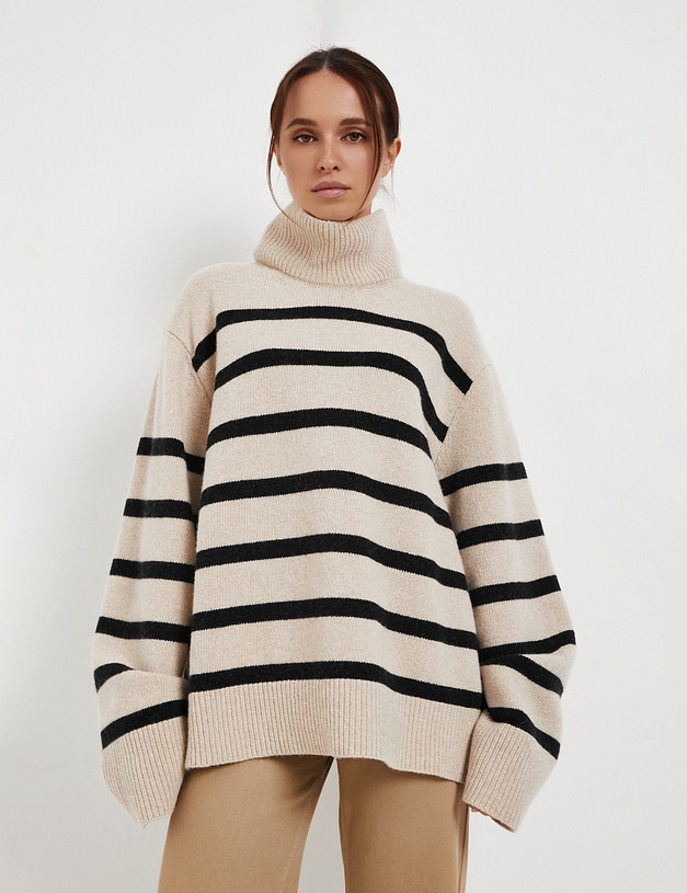Бежевый женский свитер в полоску MASCOTTE 990-5201-7528 | ракурс 3