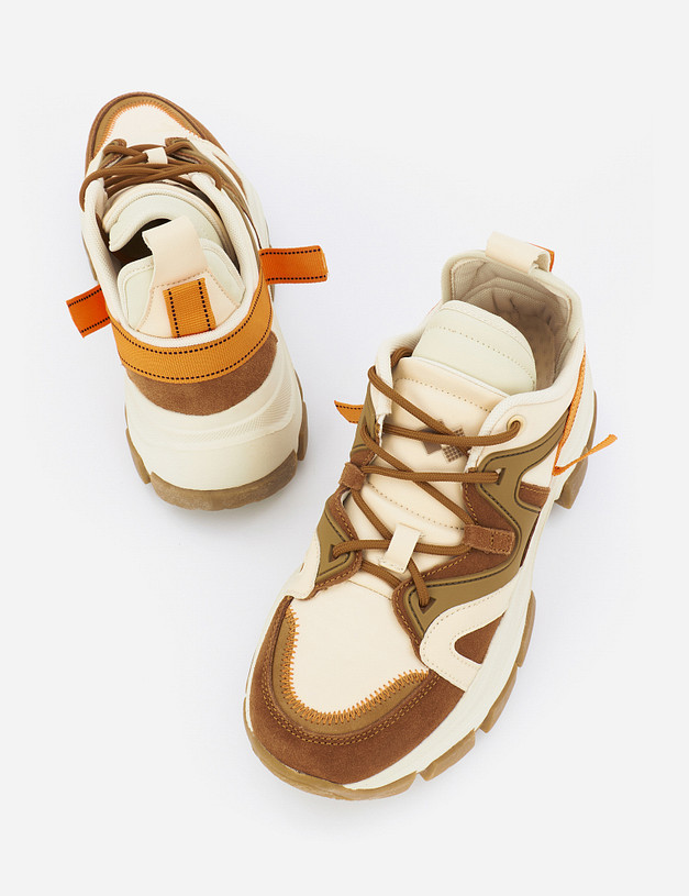 Белые женские кроссовки с рыжими акцентами MASCOTTE 64-110121-0209 | ракурс 7