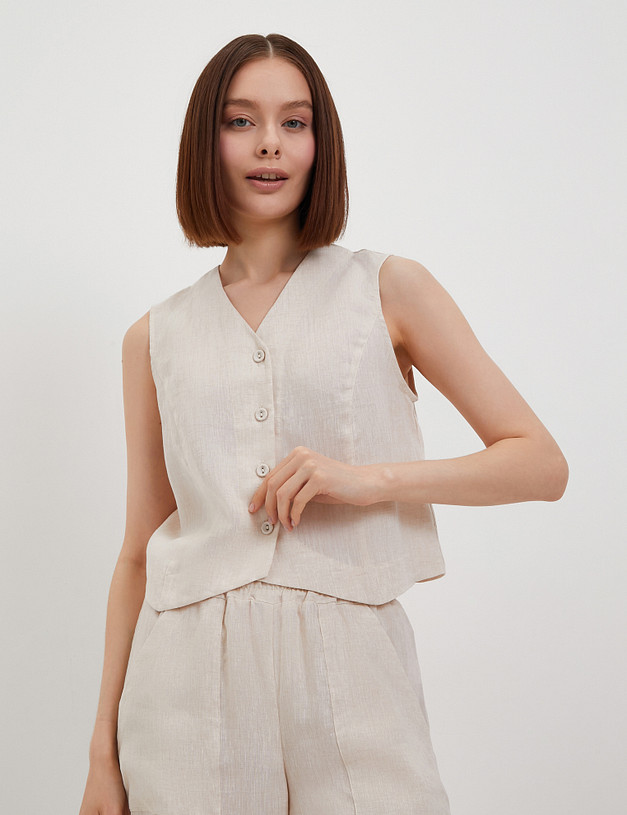 Бежевый женский льняной жилет MASCOTTE 790-4103-2708 | ракурс 5 Бежевый женский льняной жилет MASCOTTE 790-4103-2708 | ракурс 5