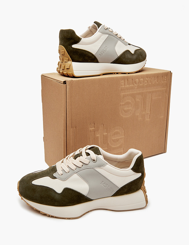 Оливковые женские кроссовки с молочными вставками MASCOTTE 234-414121-0210 | ракурс 8