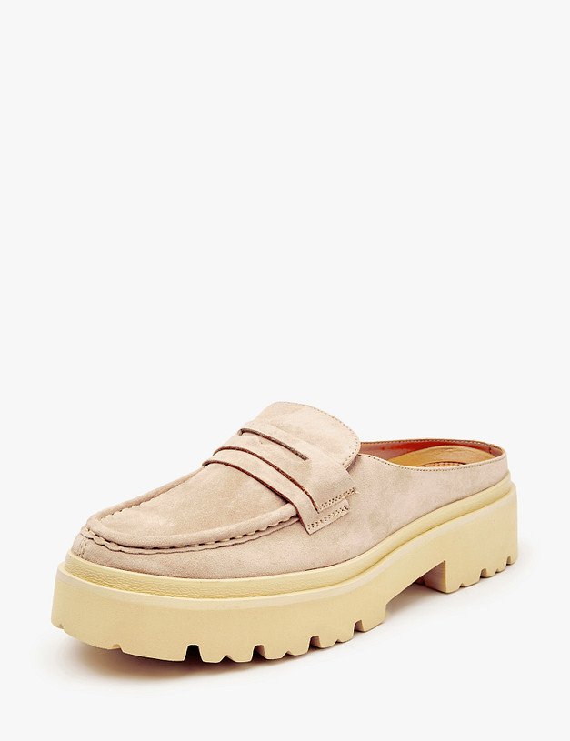 Бежевые велюровые женские сабо MASCOTTE 22-4120613-3612M | ракурс 2