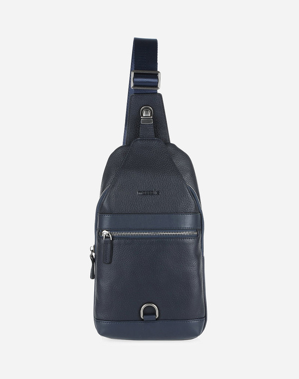 604-9110-103 Сумка мужская нат.кожа-и.кожа/текстиль синий, M, Mascotte