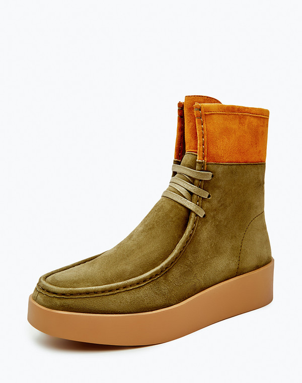 22-3180229-3640M Ботинки женские велюр/ворсин-нат.кожа зелен-рыж, Mascotte