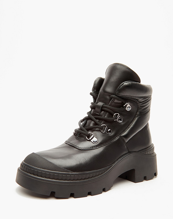 233-323631-0102 Ботинки женские нат.кожа-текстиль/мех-нат.кожа черн, Mascotte